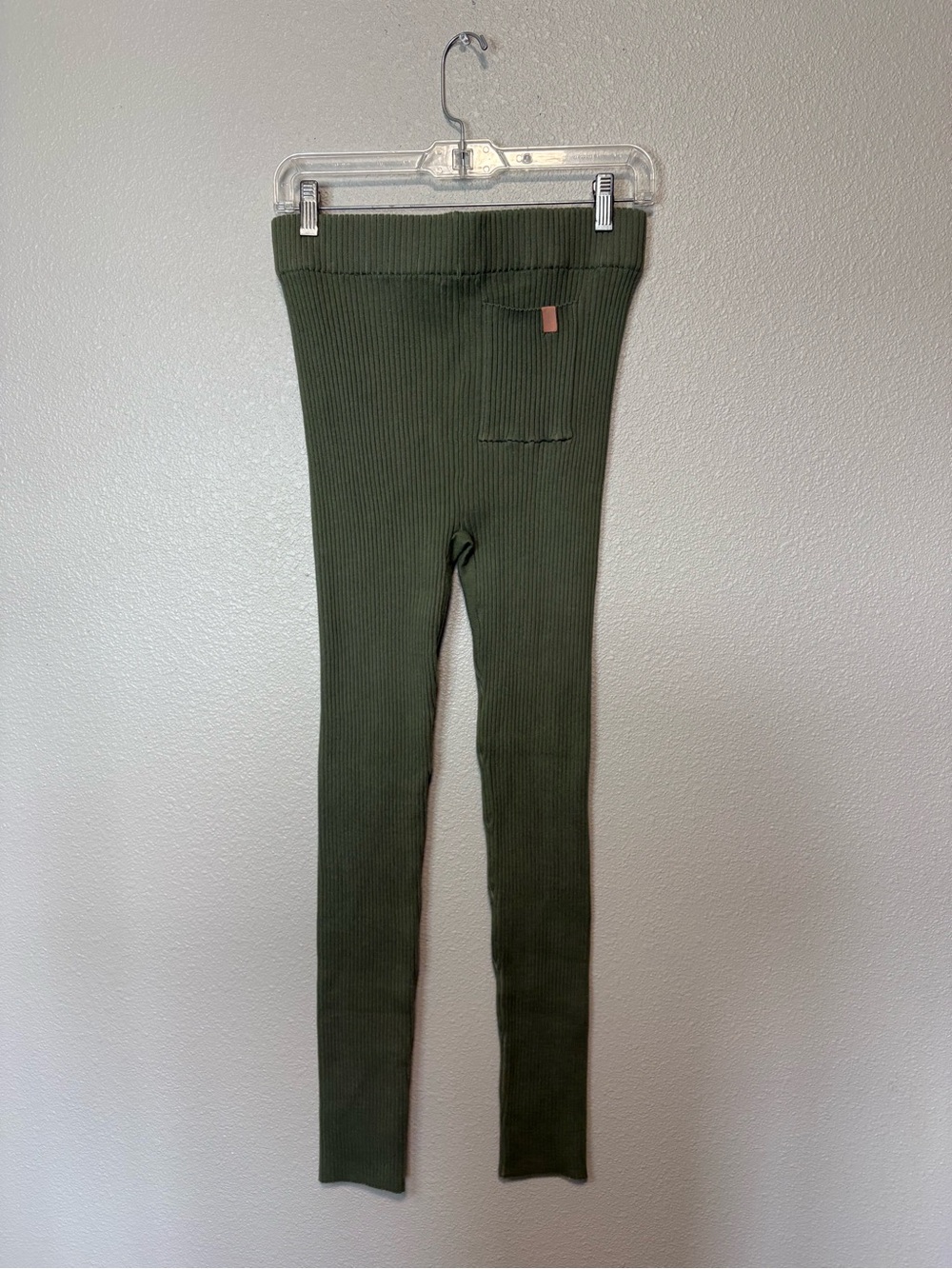 Lunya Cozy Cotton Silk Ribbed Leggings Olive Green High Waist Size Medium - Picture 4 of 10